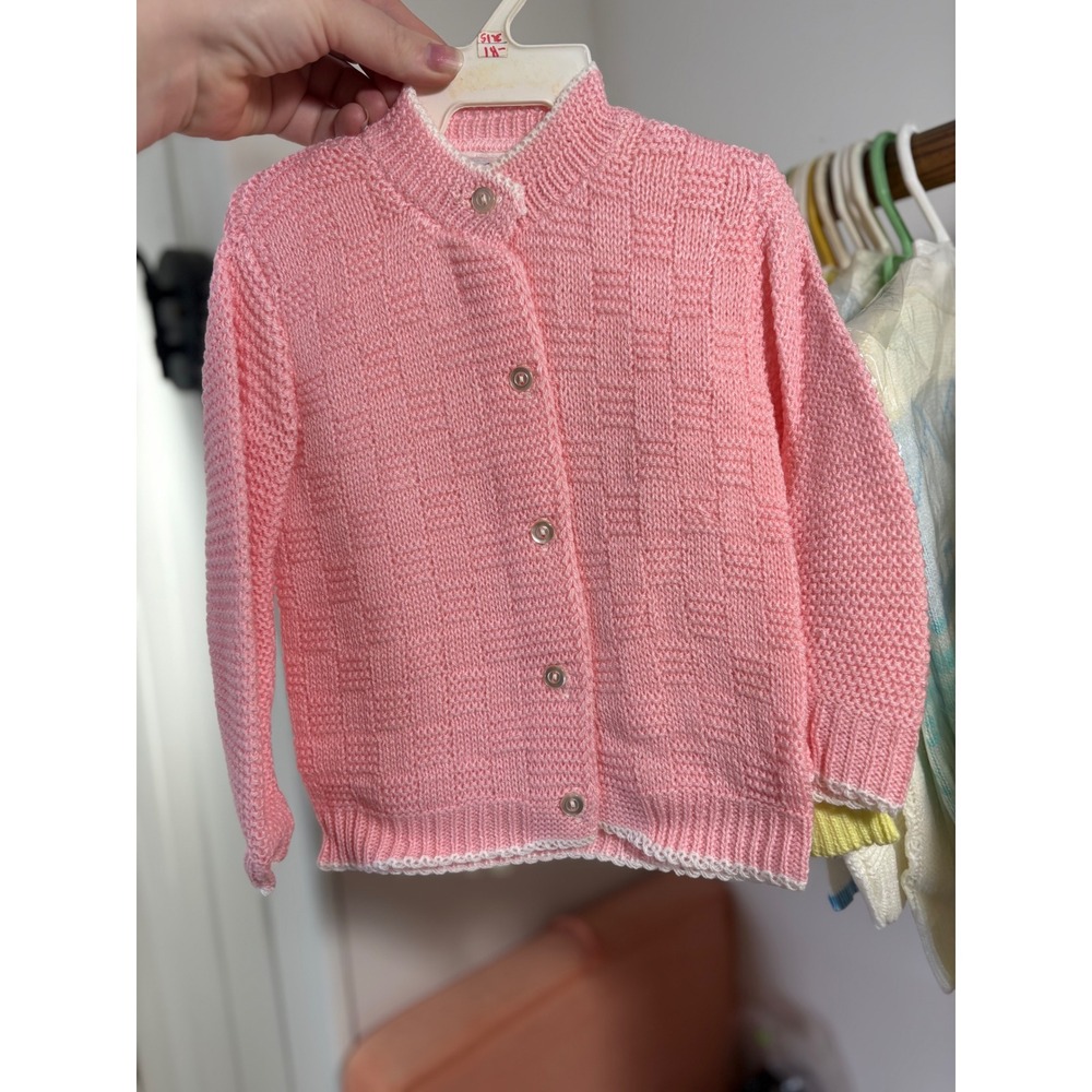 VTG baby‎ Kids Pink Acrylic Knit Button Front Cardigan Sweater 18 MO Deadstock